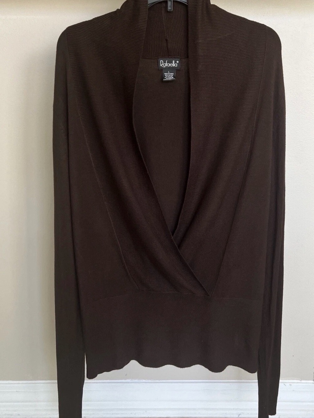 Rafaella Dark Brown Draped V-Neck Sweater